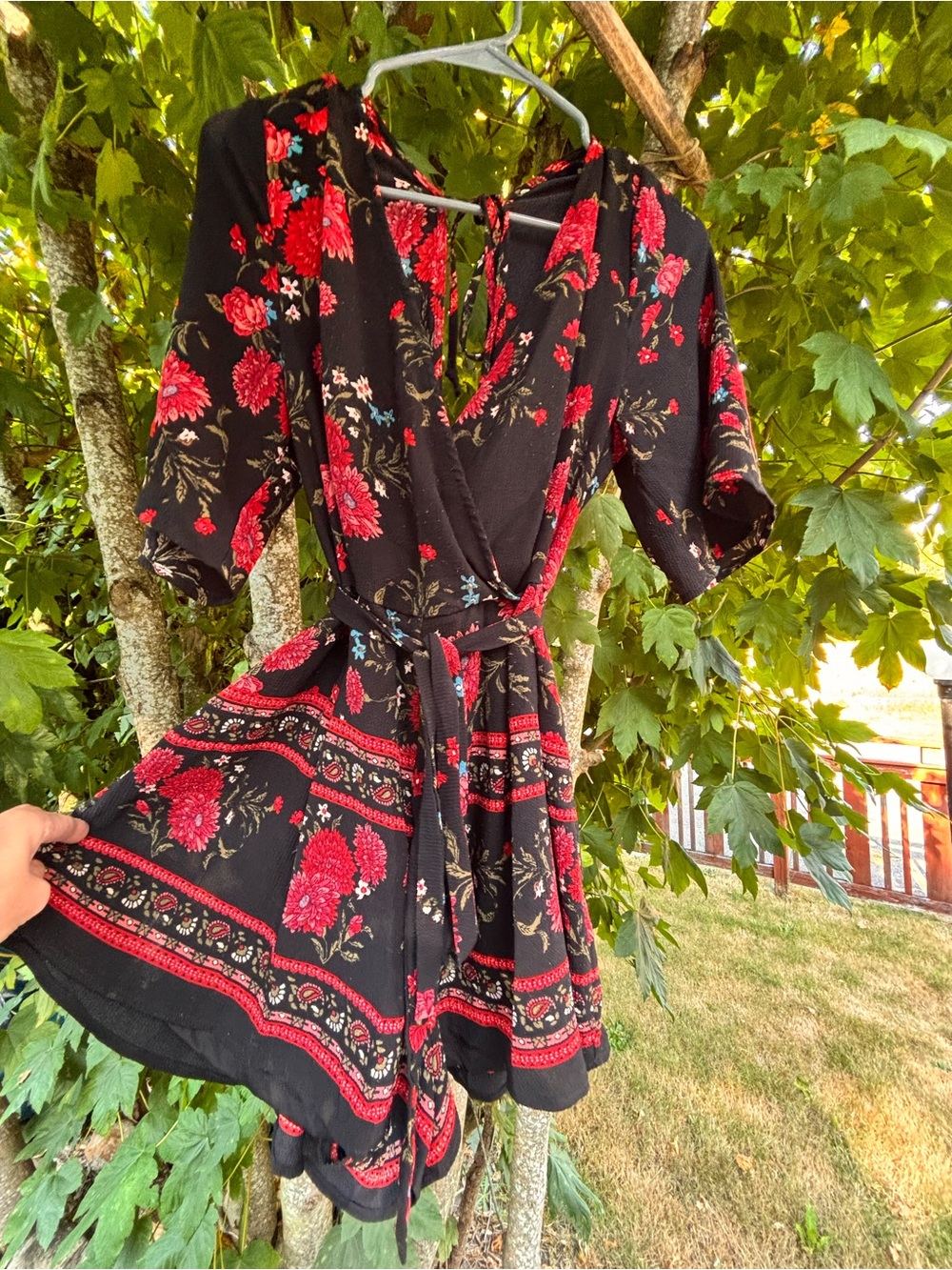 Trixxi Black Romper with Red Floral Print